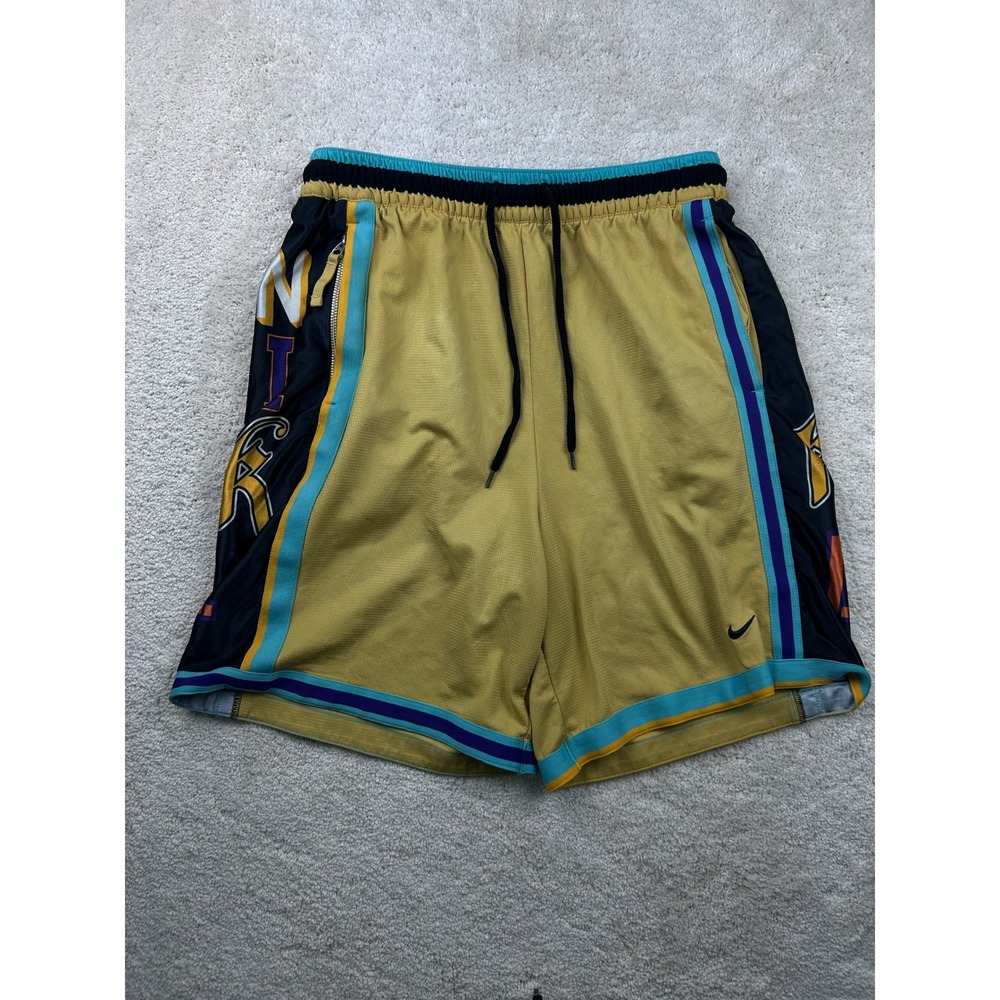 Nike Dri-FIT Basketball Shorts L Gold Yellow Zip Pocket Athletic Training